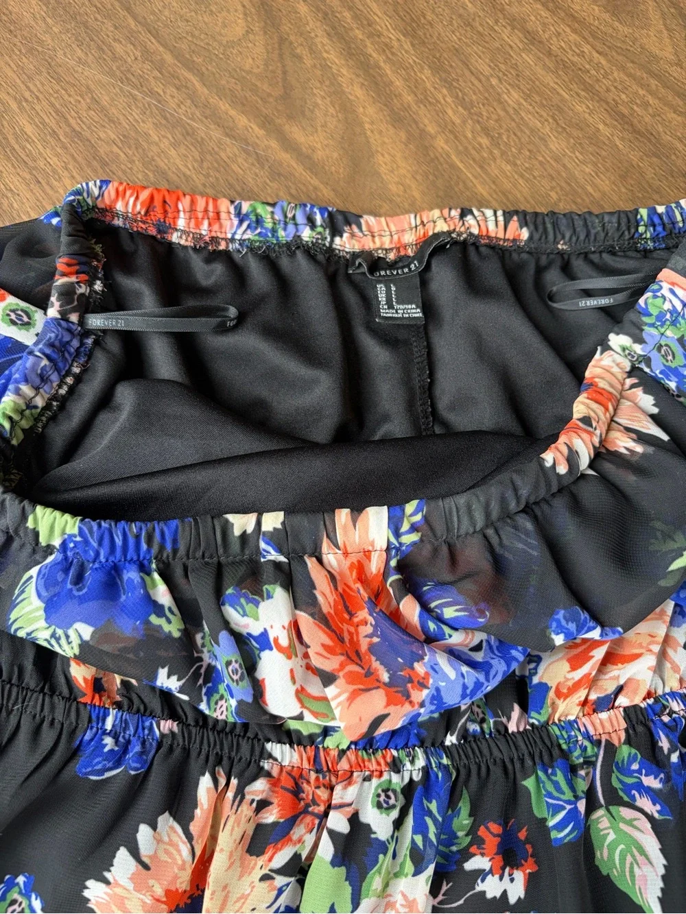 Forever 21 Floral Ruffle Strapless Maxi Dress Long Boho Vacation Fall Sz L EUC